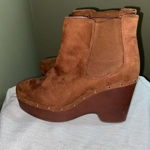 Brown platform booties